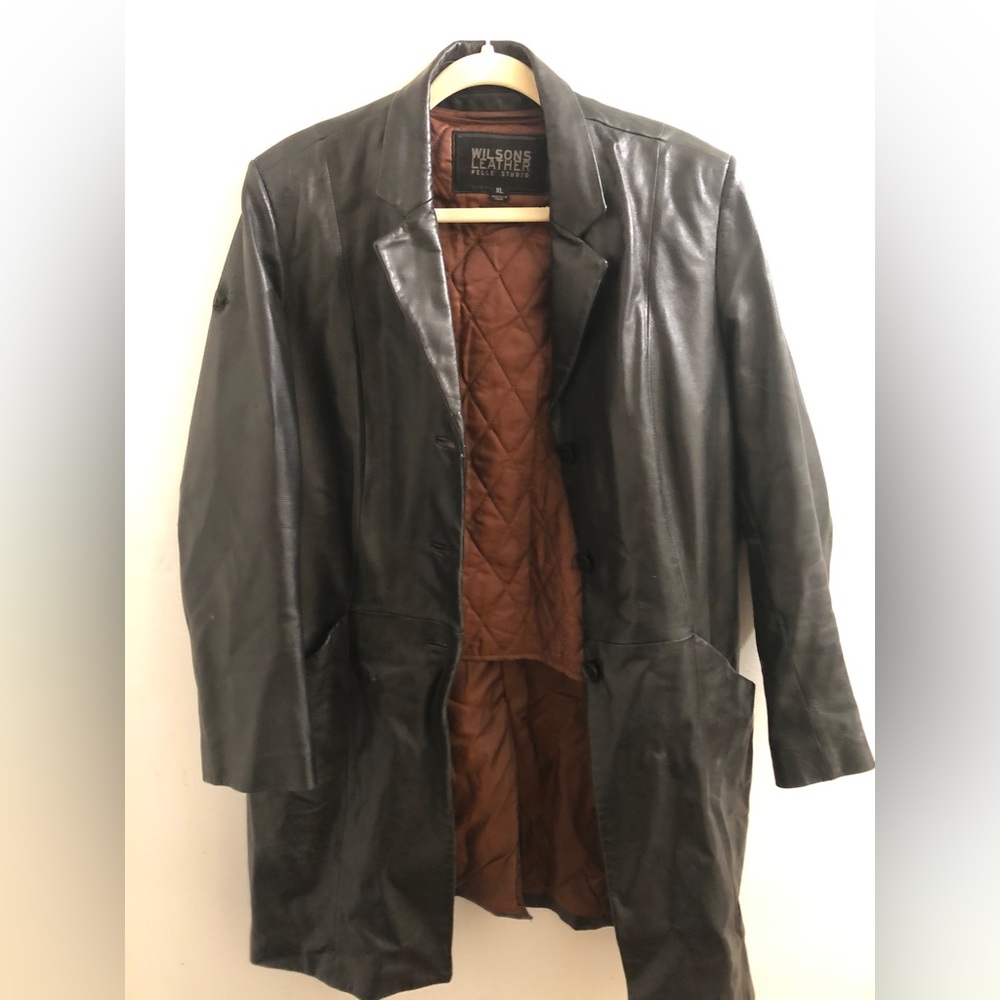 Thermal black long leather jacket